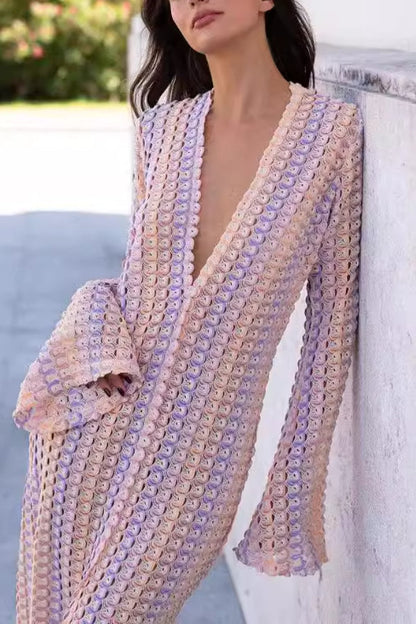 Lace Hollow Beach V-neck Low-cut Front Slit Long Dress