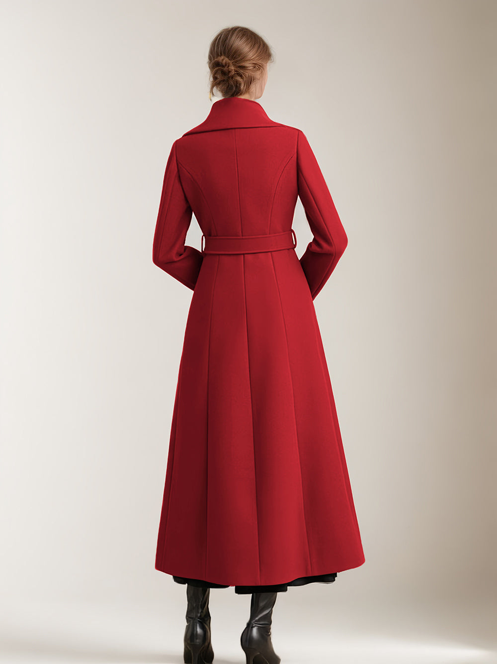 Long Coat For Woman Red Belted Wide Collar Warm Winter Outerwear 2026