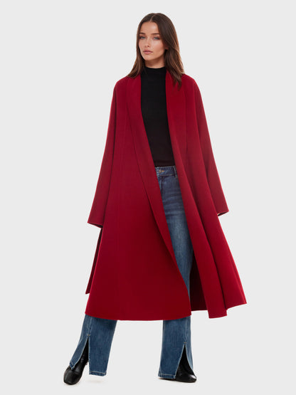 Burgundy Wool Cashmere Blend Wrap Coat For Woman Lapel Elegant Belted Double-Faced Winter Outerwear 2026