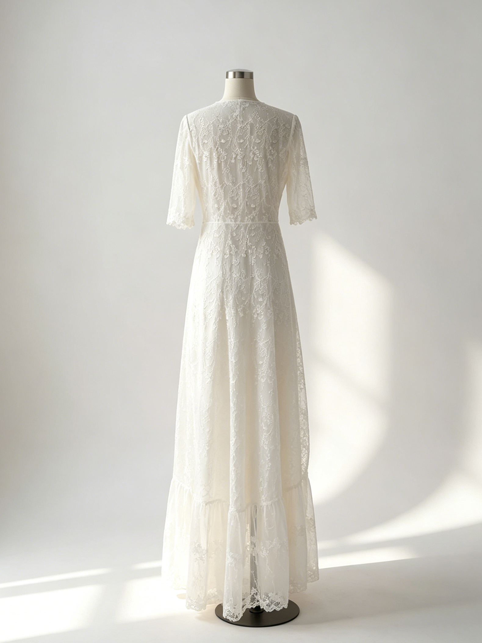 White Lace Maxi Boho Dress for Women - Embroidery Button Front Short Sleeves High Low Dress - Summer Beach Bridal Party Wear 2026