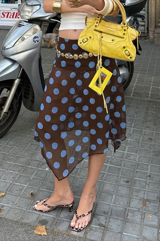 Sheer Polka Dot Ruffled Mesh Skirt