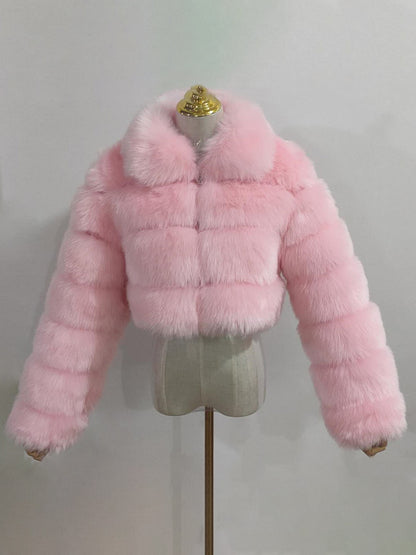 Plush Faux Fur Coat Turndown Collar Winter Short Jacket For Women 2026