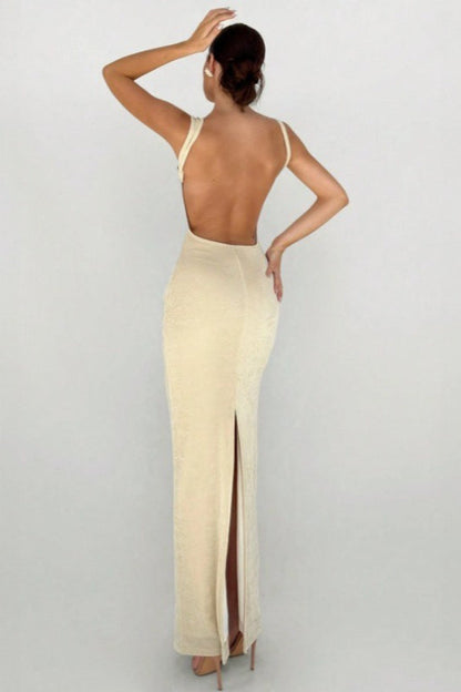 Sleeveless Fitted Backless Split Maxi Dress