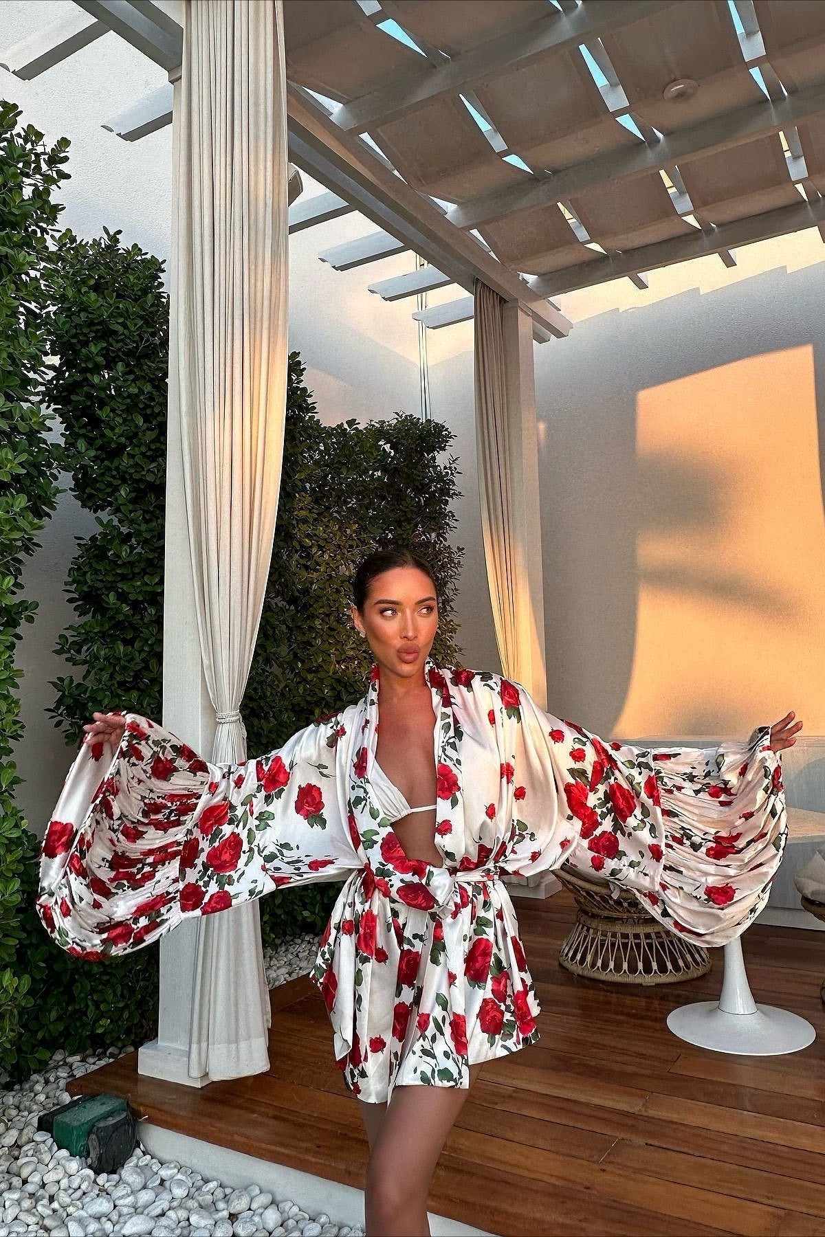 Floral Print Surplice Wrap Bell Sleeve Tie-Waist Mini Dress