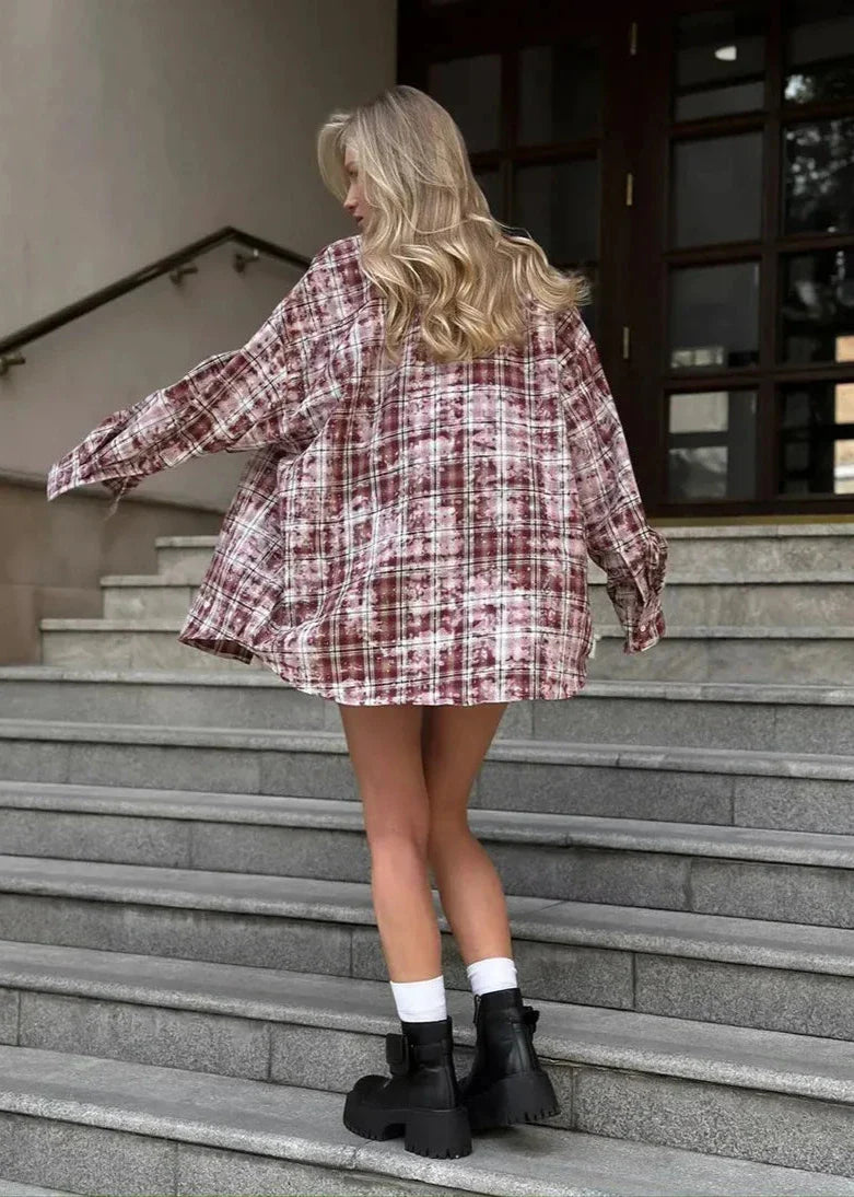 Vintage Plaid Oversized Shirt - Long Sleeve Casual Essential