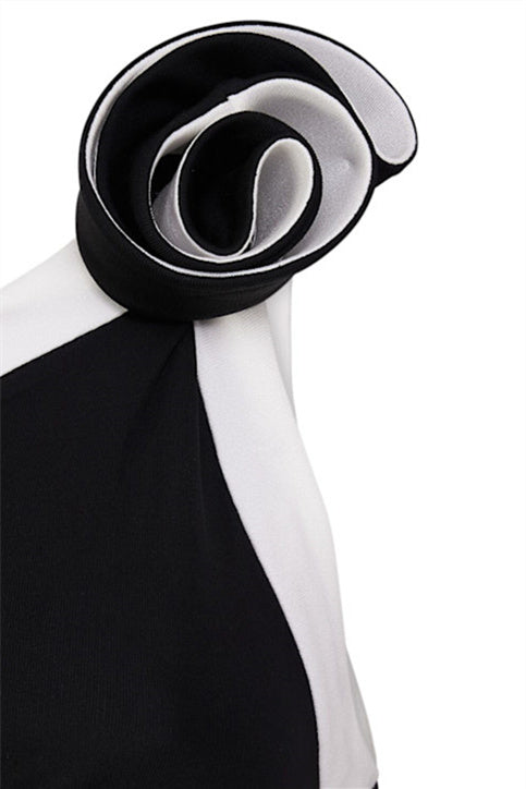 Salome Asymmetric Floral Applique Maxi Dress