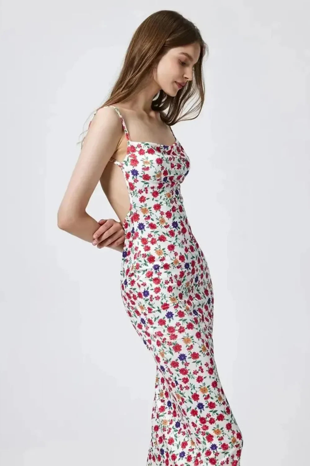 Cotton Floral Beach Print Suspender Maxi Dress