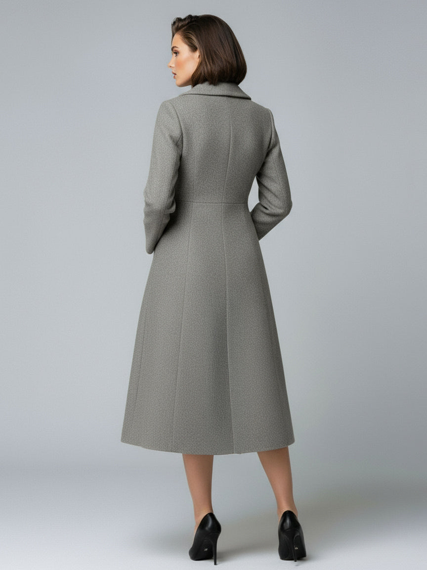Woolen Double-Breasted A-line Midi Coat With Shawl Collar For Women 2026
