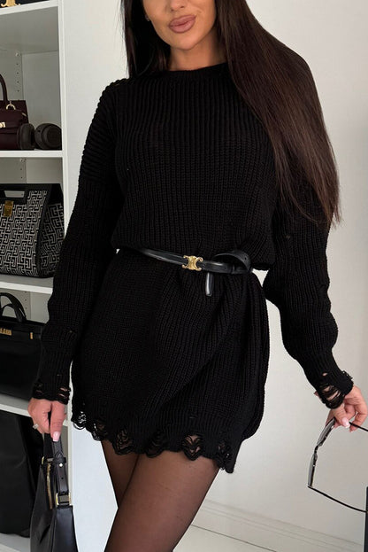 Solid Color Loose Ripped Knitted Mid-length Sweater