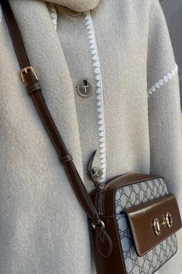 Scarf-Neckline Felt Woolen Coat