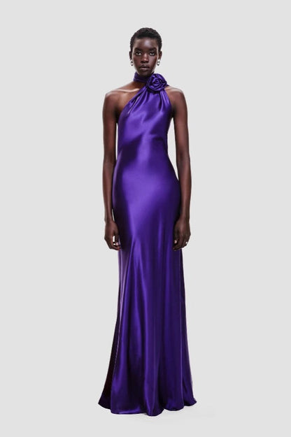 Halter High Waist Ruched Maxi Party Dress
