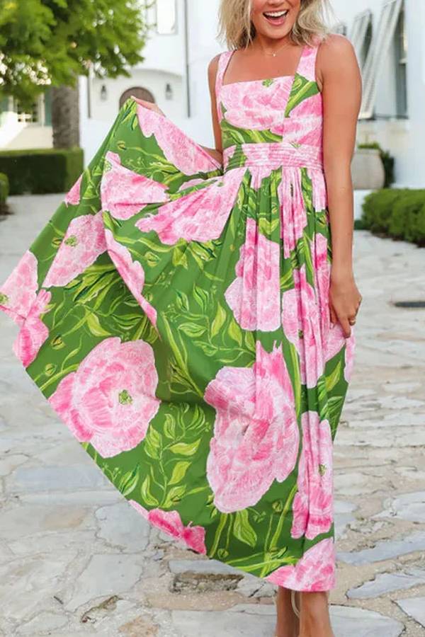 Elegant Holiday Flower Print Dress