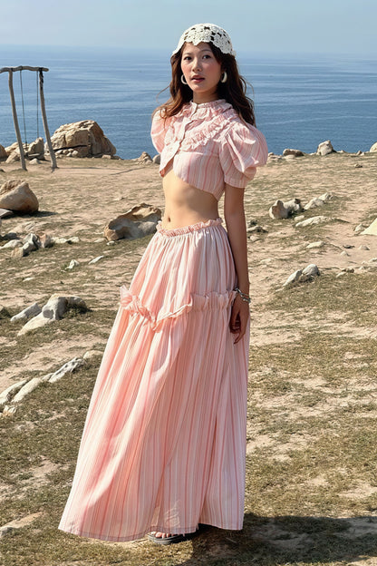 Strapless Cutout Crop Regular Shoulder Skirt Set