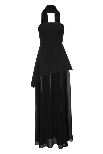 Florence Asymmetrical Chiffon Maxi Dress with Scarf
