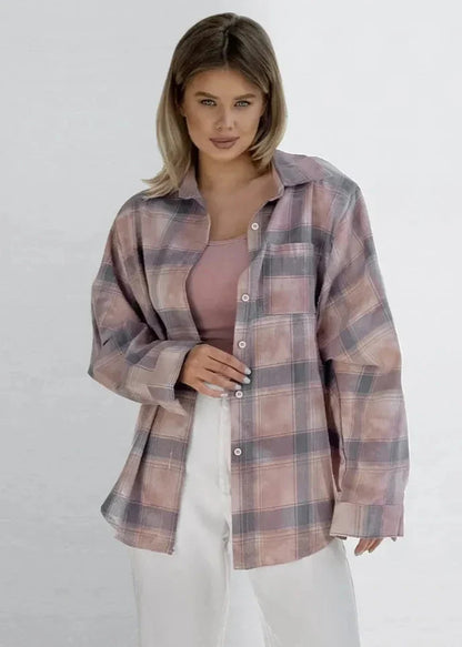 Relaxed Fit Plaid Long Sleeve Shirt – Casual Women's Coat