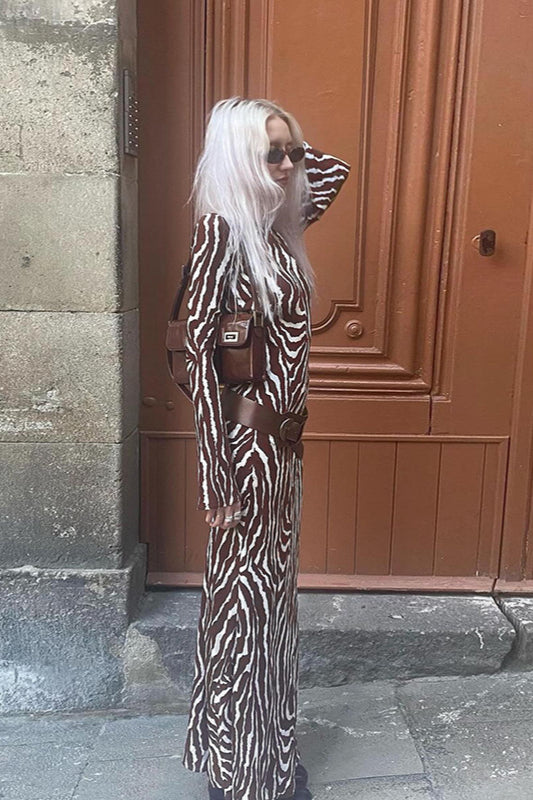 Floral Print Round Neck Bodycon Maxi Dress