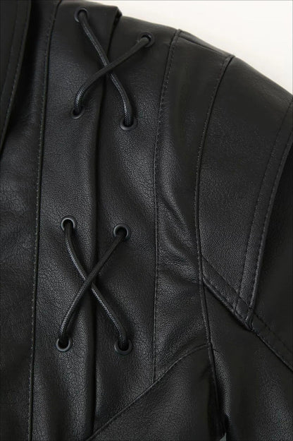 Vintage Belted PU Leather Jacket