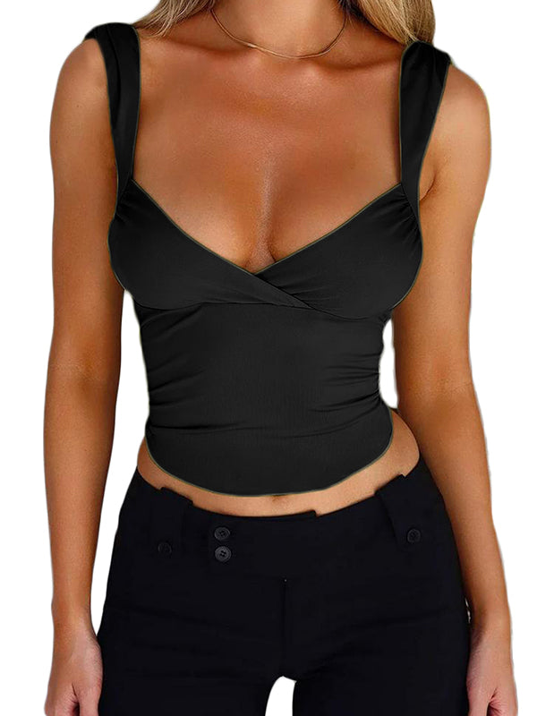 Plain V Neck Backless Tank Top