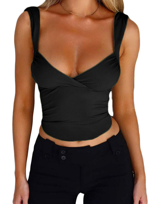 Plain V Neck Backless Tank Top