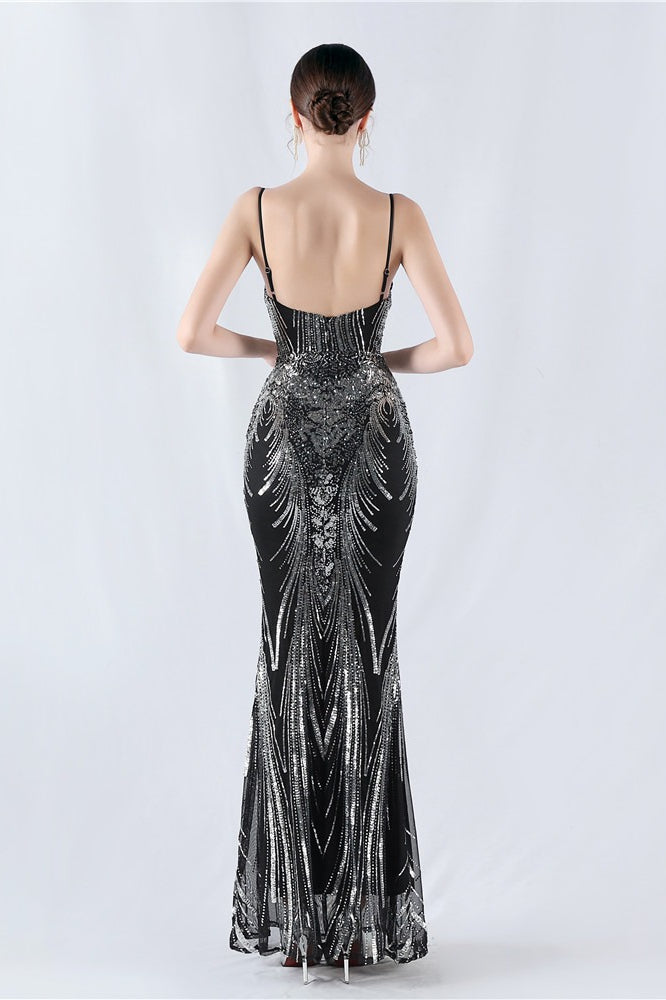 Boned Sequin Embroidered Formal Dress