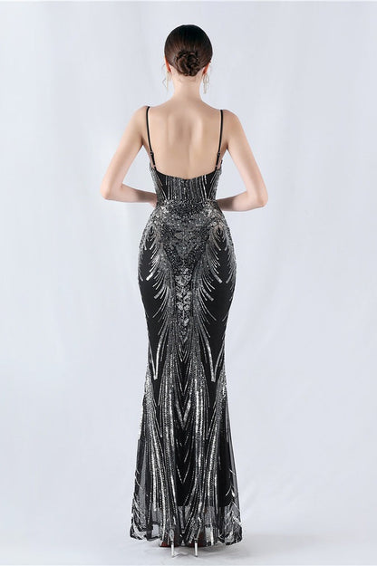 Boned Sequin Embroidered Formal Dress