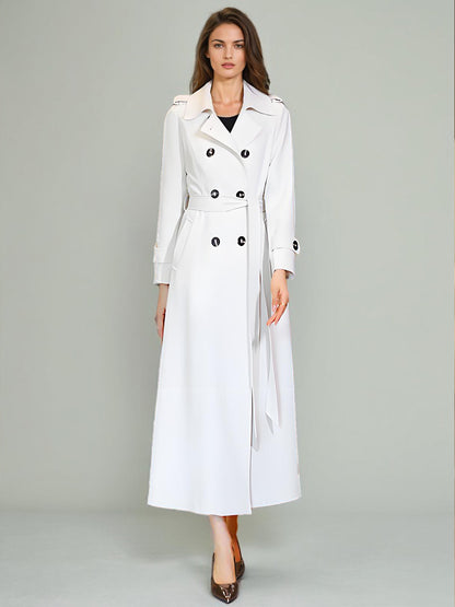 Trench Coat For Woman Quality Sash Turndown Collar Long Sleeves Full Length Coat