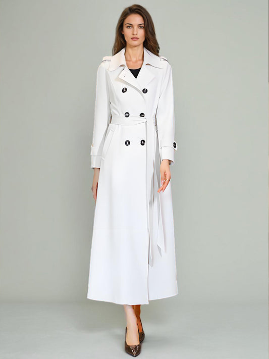 Trench Coat For Woman Quality Sash Turndown Collar Long Sleeves Full Length Coat