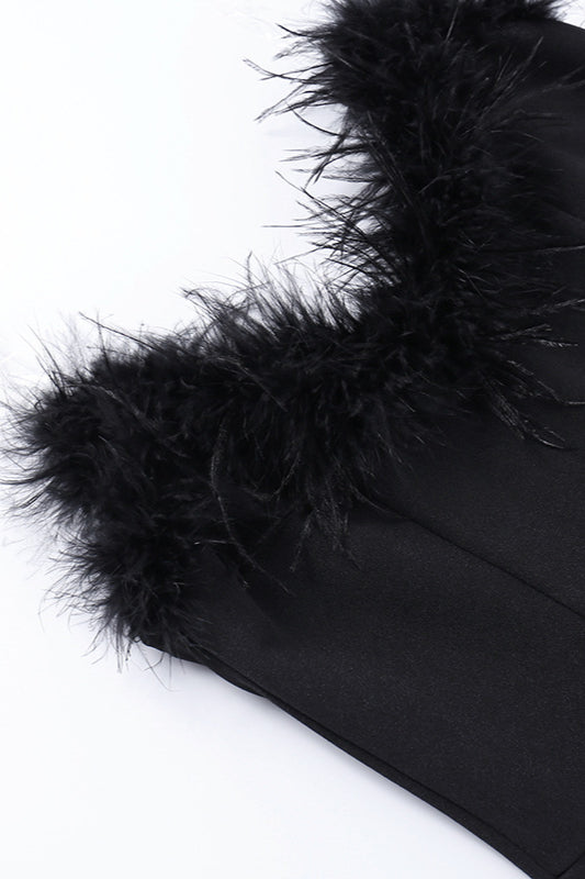 Strapless V-Neck Feathered Mermaid Party  Dress