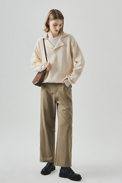 Oversized Lazy V-Neck Long-Sleeve Knit Top
