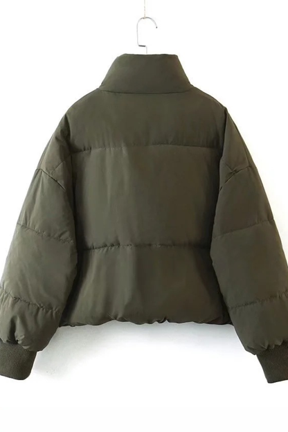 Stand Collar Zipper Pocket Thick Warm Cotton Jacket