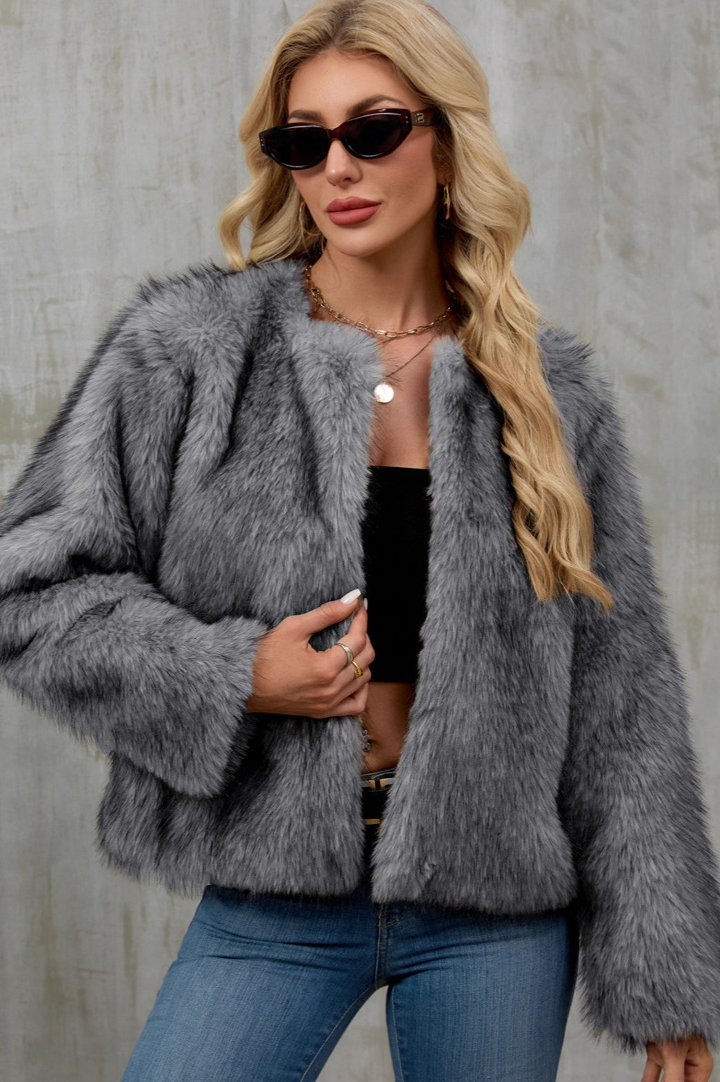 Plush Short Fur Open Cardigan Coat