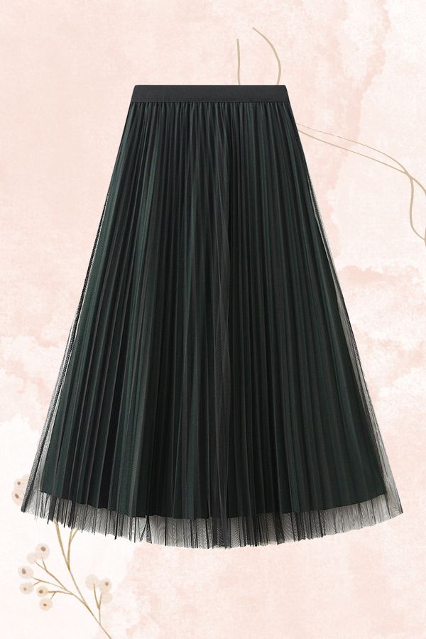 Reversible pleated a-line gauze skirt