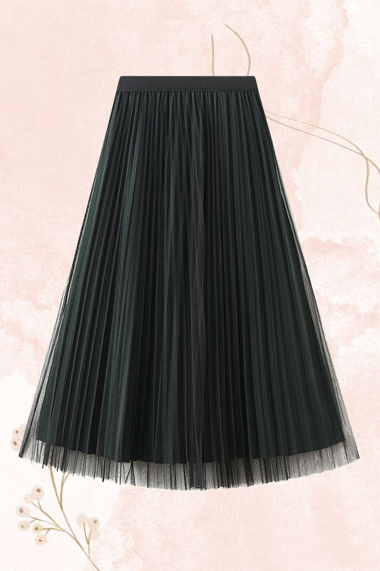 Reversible pleated a-line gauze skirt