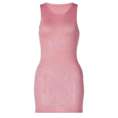 Sleeveless u neck knitted solid mini dress