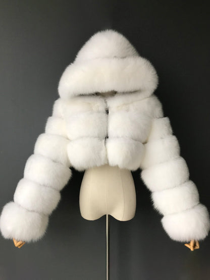 White Faux Fur Jacket With Hood Hot Girls Short Coats Winter Outerwear For Women 2026