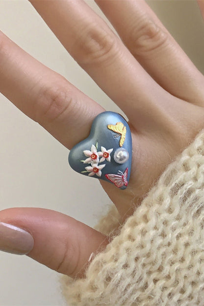 Colorful Dopamine Haze Blue Hand-painted Ring