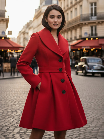 Wool Blend A-line Coat With Shawl Collar And Black Buttons For Women 2026
