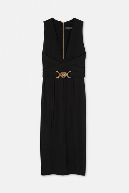 Noric Black V-Neck Bandage Midi Dress