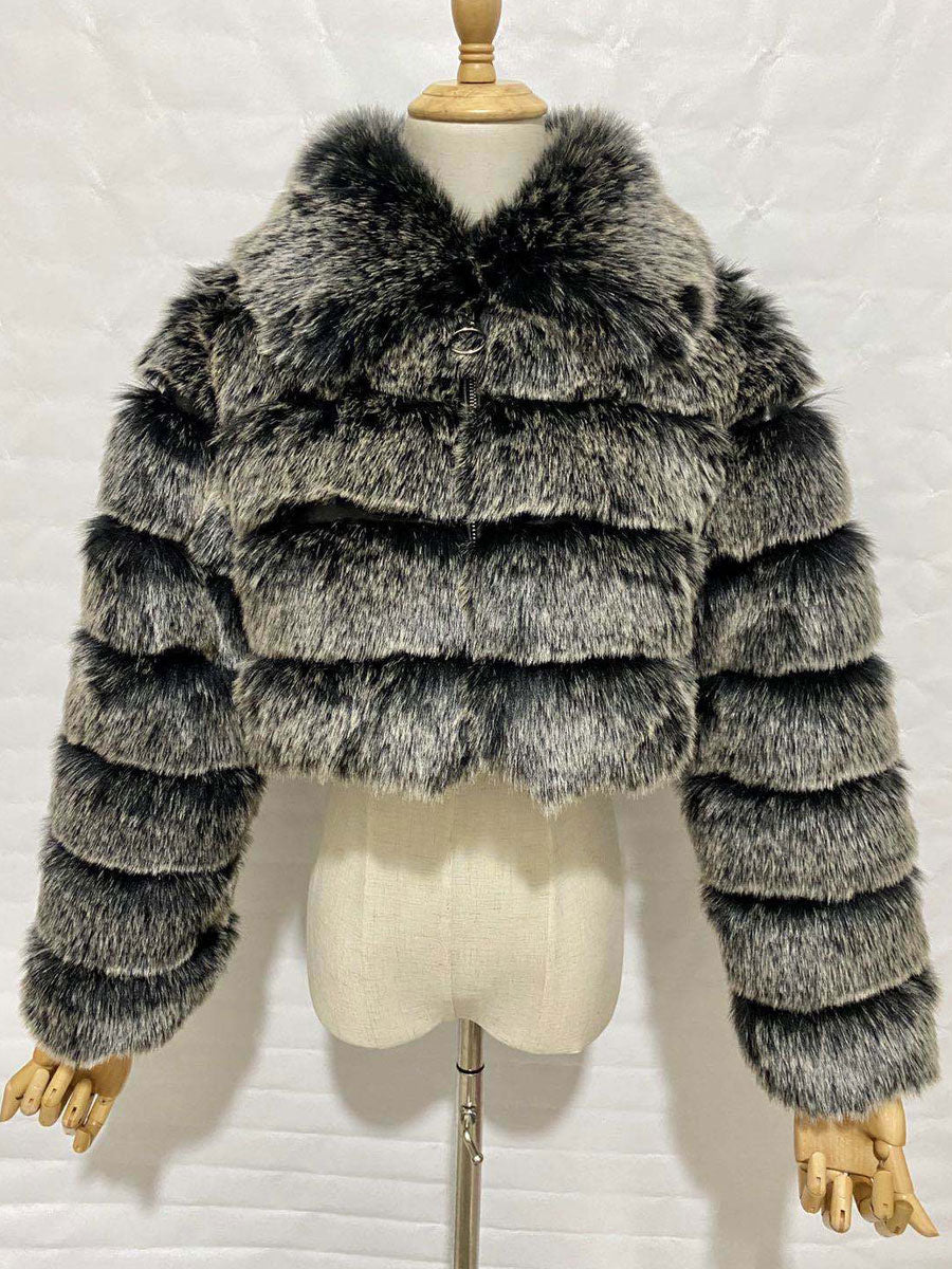 Plush Faux Fur Coat Turndown Collar Winter Short Jacket For Women 2026