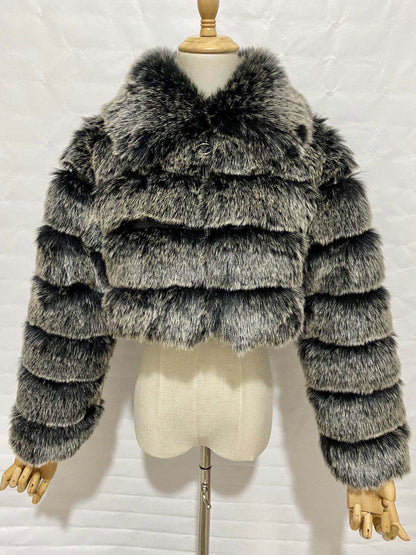 Plush Faux Fur Coat Turndown Collar Winter Short Jacket For Women 2026