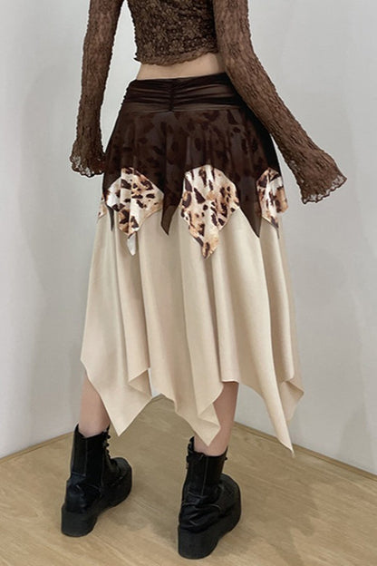 Tribal Leopard Print Asymmetrical Midi Skirt