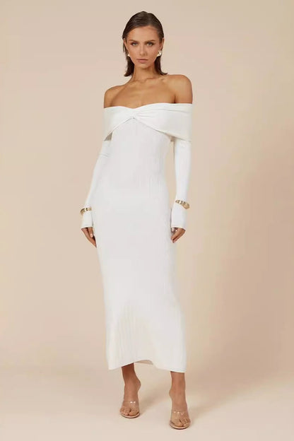 Elegant Off Shoulder Knit Sweater Dress