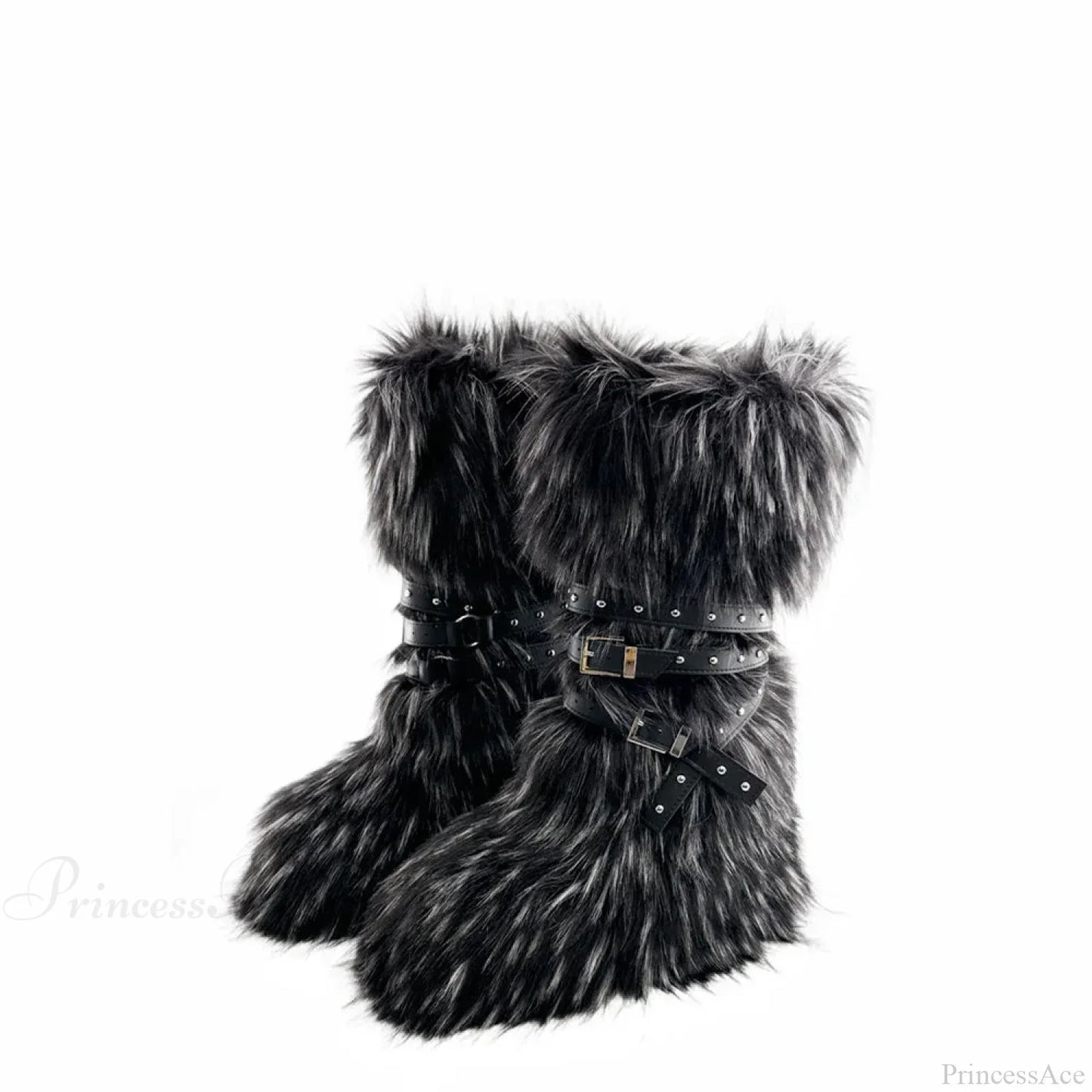 False Hair Wedge Platform Brown Gothic Winter Knee Boot