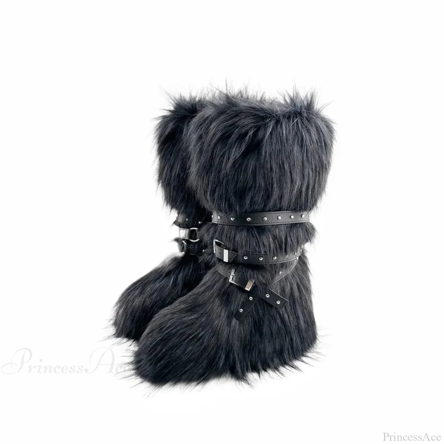 False Hair Wedge Platform Brown Gothic Winter Knee Boot