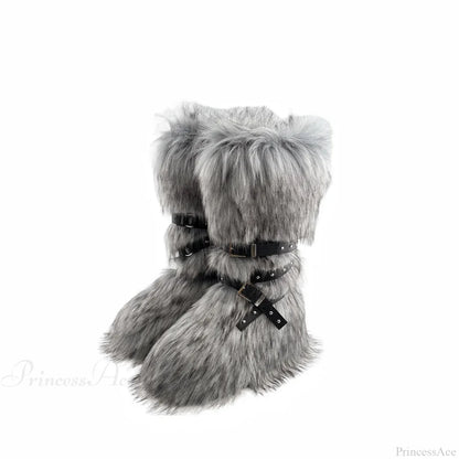 False Hair Wedge Platform Brown Gothic Winter Knee Boot