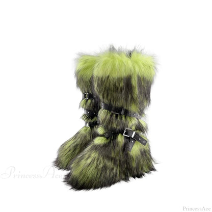 False Hair Wedge Platform Brown Gothic Winter Knee Boot