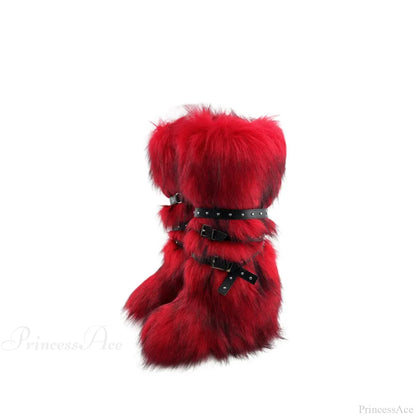 False Hair Wedge Platform Brown Gothic Winter Knee Boot