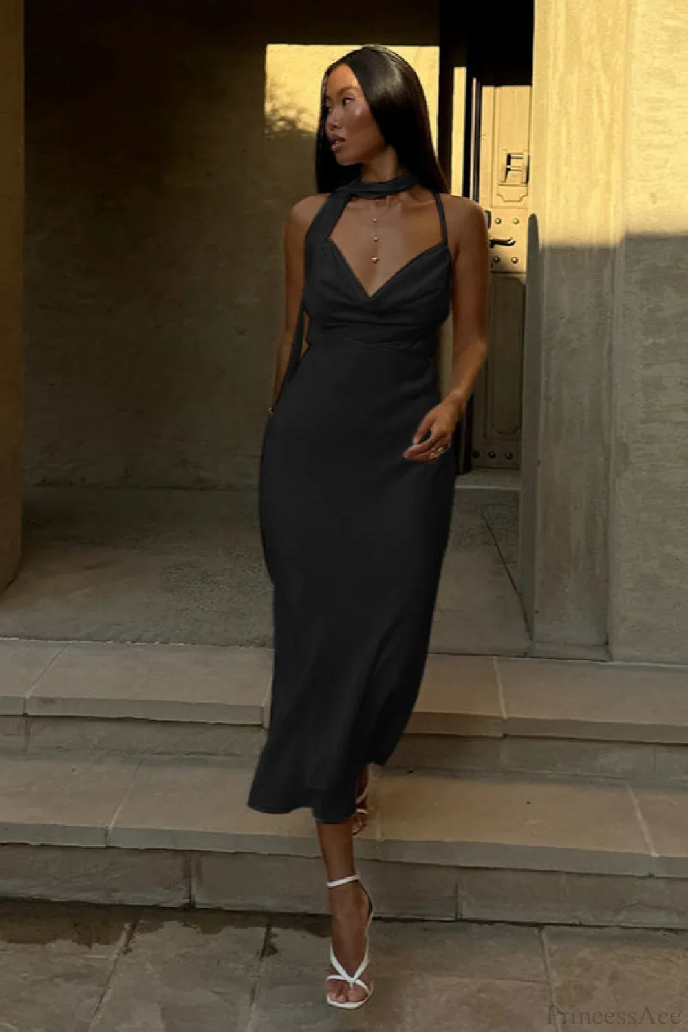 Fashionable Satin Tie Cami Bodycon Party  Dress