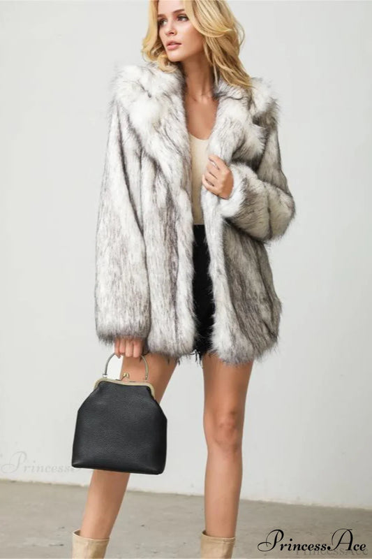Faux Fur Blazer Style Mid Length Coat