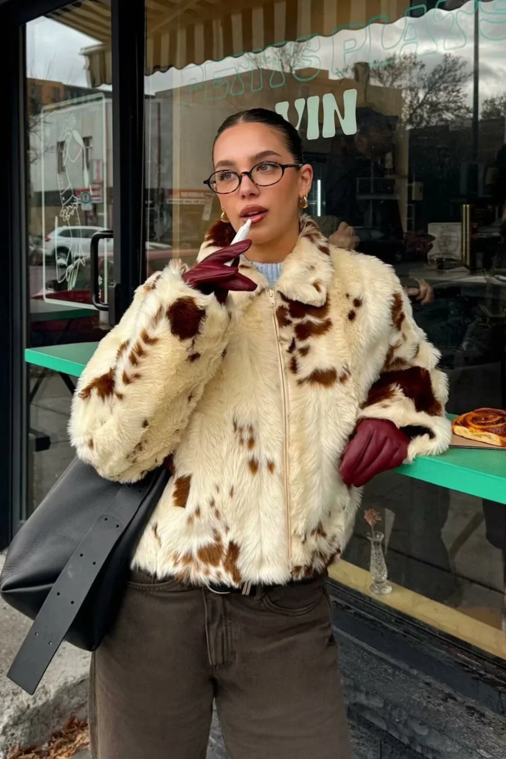 Faux Fur Leopard Print Fuzzy Warm Coat